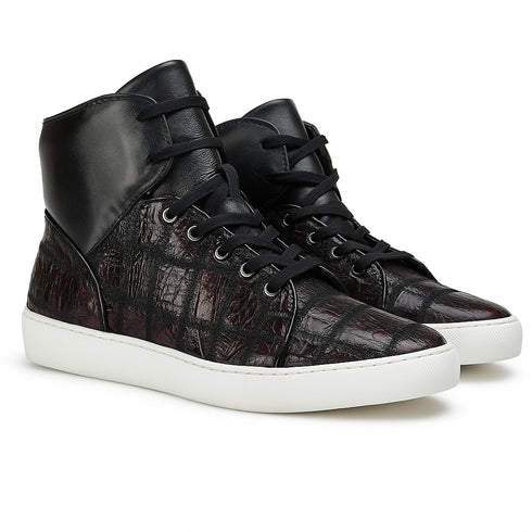 Mens Belvedere Vero Crocodile Patchwork Hightop Sneaker in Honey