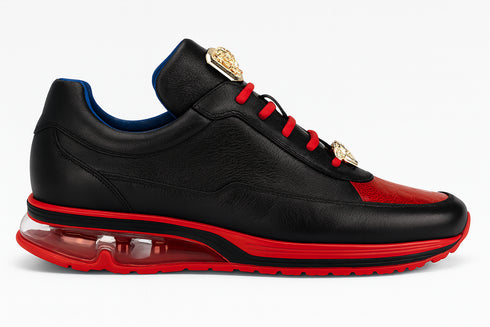 Belvedere  Flash Men's Shoes Black & Red Exotic Ostrich / Calf-skin Leather Casual Sneakers