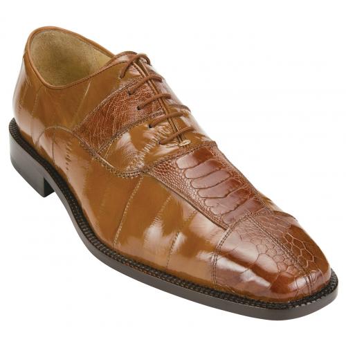 Belvedere Mare Camel Genuine Eel  Ostrich Leg Shoes