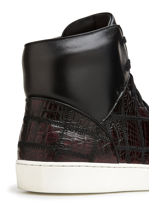 Mens Belvedere Vero Crocodile Patchwork Hightop Sneaker in Honey