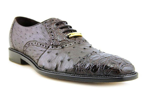 Belvedere  Men's Brown Ostrich Crocodile Shoes Cap Toe Onesto