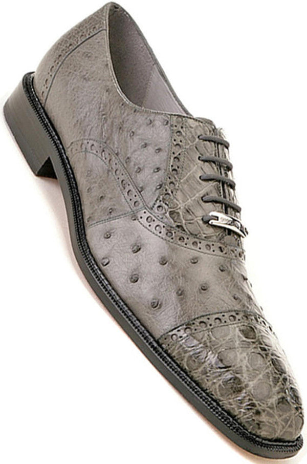 Belvedere  Men's Gray Ostrich Crocodile Shoes Cap Toe Onesto