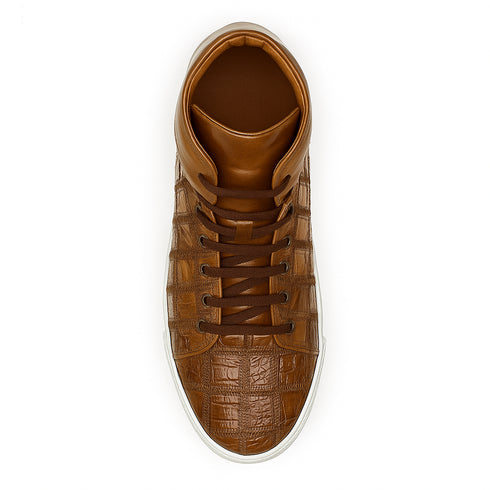 Mens Belvedere Vero Crocodile Patchwork Hightop Sneaker in Honey