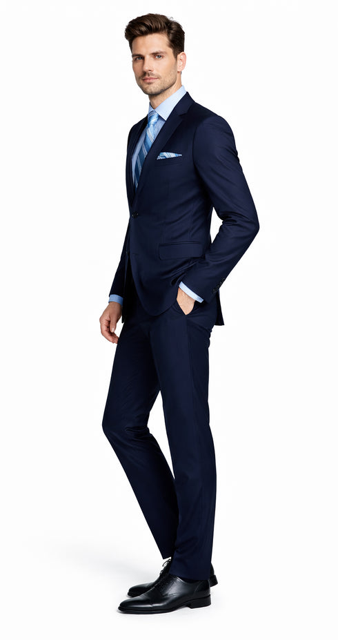 Bertolini 3 Piece Wool/Silk Solid Navy Suit