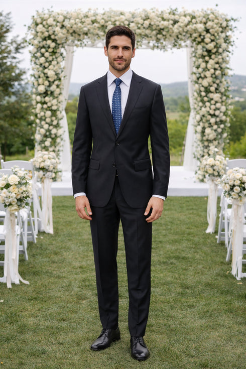 Bertolini 3Pc Wool & Silk Solid Black Suit