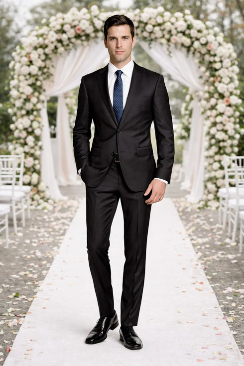 Bertolini Wool & Silk 2Pc 2 Buttons Black or Charcoal