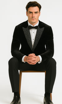 Big and Tall Velvet Blazer in Color Black  - Sportcoat  Rhinestone sequin-Embedded  Stacy Adams $179