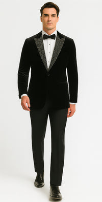 Big and Tall Velvet Blazer in Color Black  - Sportcoat  Rhinestone sequin-Embedded  Stacy Adams $179
