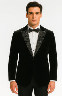 Big and Tall Velvet Blazer in Color Black  - Sportcoat  Rhinestone sequin-Embedded  Stacy Adams $179