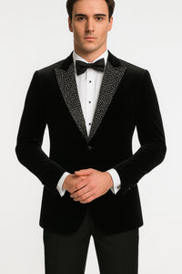 Big and Tall Velvet Blazer in Color Black  - Sportcoat  Rhinestone sequin-Embedded  Stacy Adams $179