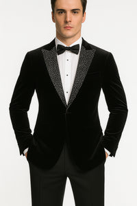 Big and Tall Velvet Blazer in Color Black  - Sportcoat  Rhinestone sequin-Embedded  Stacy Adams $179