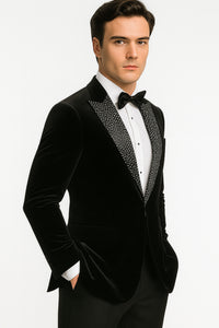 Big and Tall Velvet Blazer in Color Black  - Sportcoat  Rhinestone sequin-Embedded  Stacy Adams $179