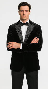 Big and Tall Velvet Blazer in Color Black  - Sportcoat  Rhinestone sequin-Embedded  Stacy Adams $179