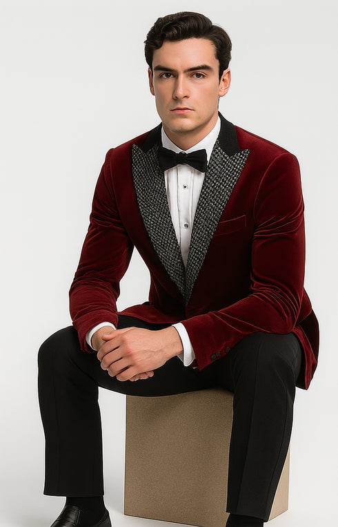 Big and Tall Velvet Blazer in Color Red  - Sportcoat  Rhinestone-Embedded  Stacy Adams $179