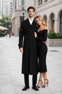 Black 100% Plush MicroFiber Dress Trench Top Long Coat - Mens Topcoat - Mens Overcoat