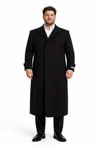 Black 100% Plush MicroFiber Dress Trench Top Long Coat - Mens Topcoat - Mens Overcoat