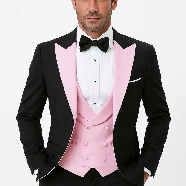 Black And Pink suit - Tuxedo Looking With Double Breasted Vest Peak La OvercoatUSA Black And Pink suit - Tuxedo Looking With Double Breasted Vest Peak La OvercoatUSA