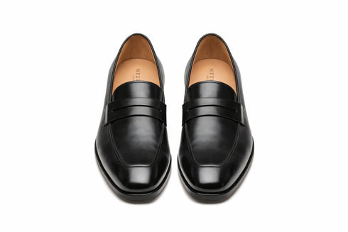 Black Burnished Calfskin Penny Loafer By Mezlan Made In Spain Brand