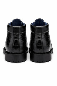 Belvedere Gallardo Men's Shoes Black Exotic Caiman Crocodile Derby Split-toe Boots