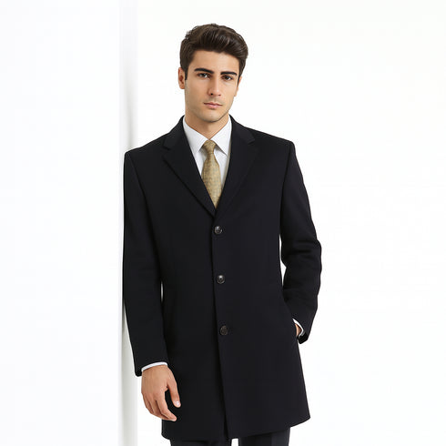 Black Cashmere Blend Pronto Moda 3 Button 'Ram' - Cashmere Topcoat - Mens Cashmere Overcoat - Cashmere Coat
