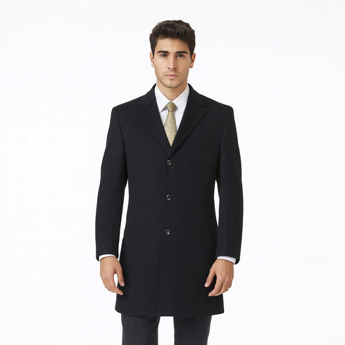 Black Cashmere Blend Pronto Moda 3 Button 'Ram' - Cashmere Topcoat - Mens Cashmere Overcoat - Cashmere Coat
