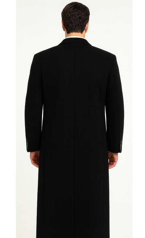 Black Cashmere Chesterfield Overcoat – 1920s Full Length Topcoat