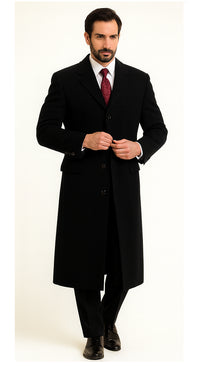 Black Cashmere Chesterfield Overcoat – 1920s Full Length Topcoat
