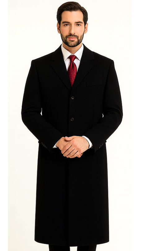 Black Cashmere Chesterfield Overcoat – 1920s Full Length Topcoat
