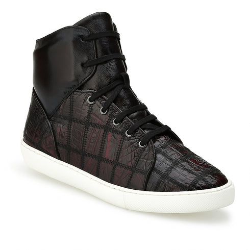 Mens Belvedere Vero Crocodile Patchwork Hightop Sneaker in Honey