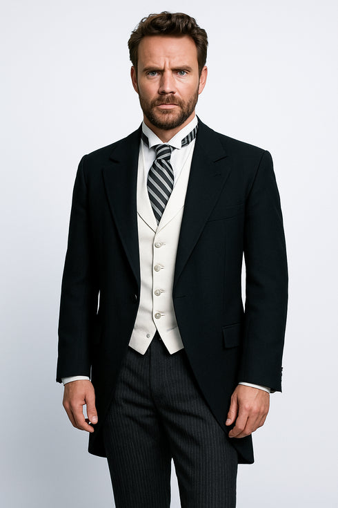 Cutaway Tuxedo - Black Peak Lapel Long Suit Perfect For Wedding or Musicians