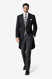 Cutaway Tuxedo - Black Peak Lapel Long Single Breasted Suit Perfect For Wedding or Musicians
