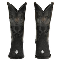Men's King Exotic Snip Toe Stingray Boots Single Stone Handmade Black (494R1205)