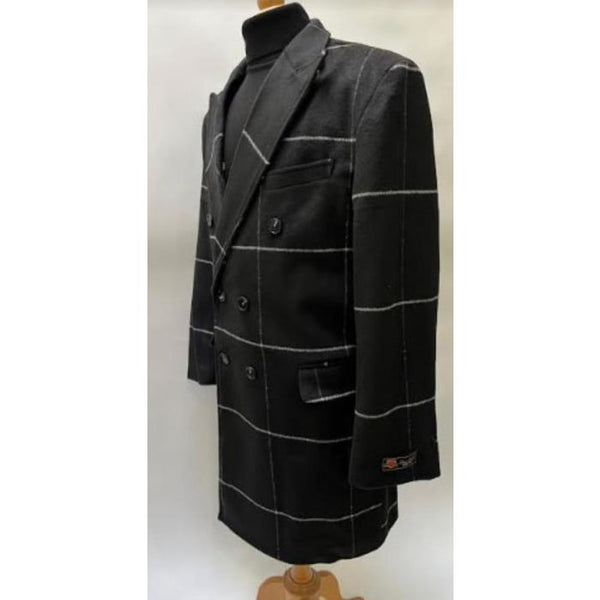 Black Mens Plaid Overcoat - Plaid Topcoats