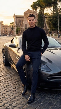 Black mock neck sweater pullover for men – cotton blend long sleeve knit