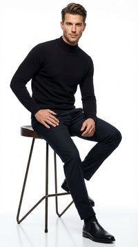 Black mock neck sweater pullover for men – cotton blend long sleeve knit
