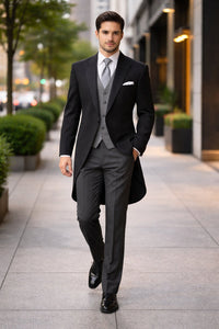 Cutaway Tuxedo - Black Peak Lapel Long Single Breasted Suit Perfect For Wedding or Musicians