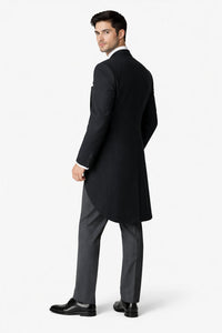 Cutaway Tuxedo - Black Peak Lapel Long Single Breasted Suit Perfect For Wedding or Musicians