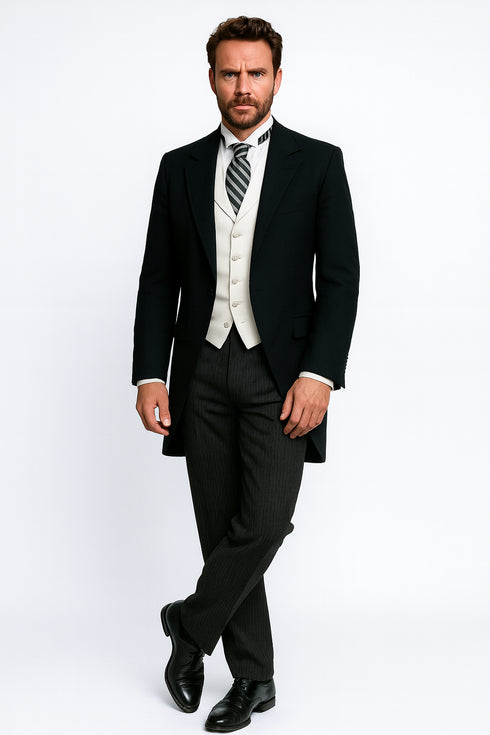 Cutaway Tuxedo - Black Peak Lapel Long Suit Perfect For Wedding or Musicians