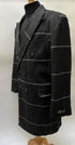 Black Plaid Overcoat - Wool Topcoat With WindowPane Pattern Double Breasted Style