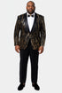 Black Tuxedo - Shawl Lapel Black and Gold Sequin Prom Tuxedo Mens Wedding Suit - Black Prom Suit