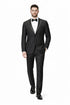 Tiglio Mens Slim Fit Black Wool Tuxedo – Satin Peak Lapel Formal Dinner Suit