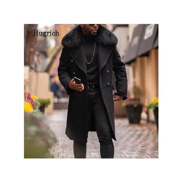 Mens overcoat faux fur collar hotsell