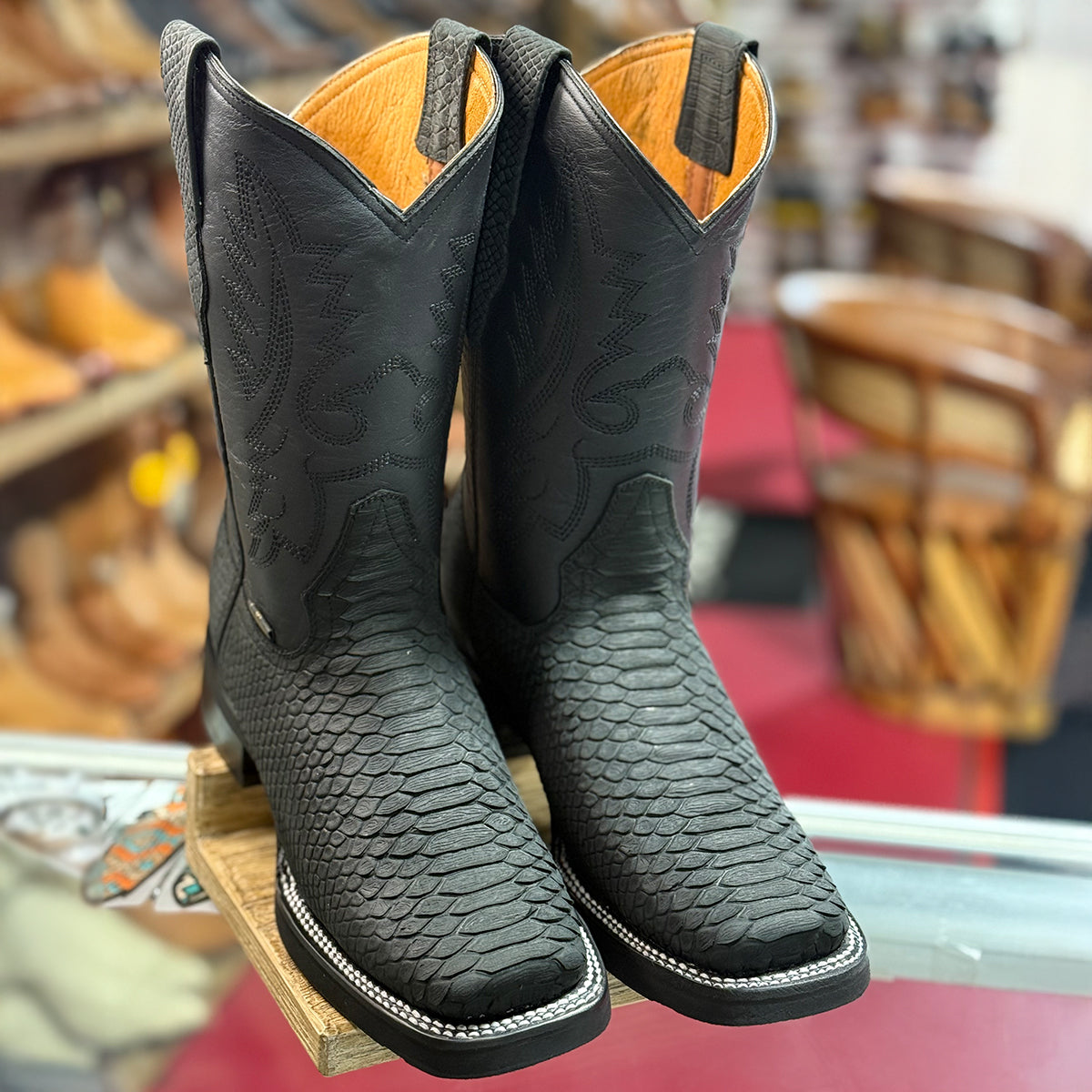 Square Toe Cowboy Boots Snakeskin Print – OvercoatUSA