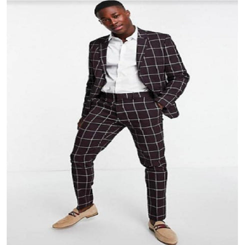 Black Plaid Suit - Black And Bold White Windowpane Suit - 2 Button Suit