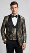 Men's Black & Gold Floral Shawl Lapel Tuxedo Set for Wedding & Prom