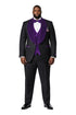 Mens Black With Purple Velvet Lapel 3-Piece Tailored-Fit Tuxedo