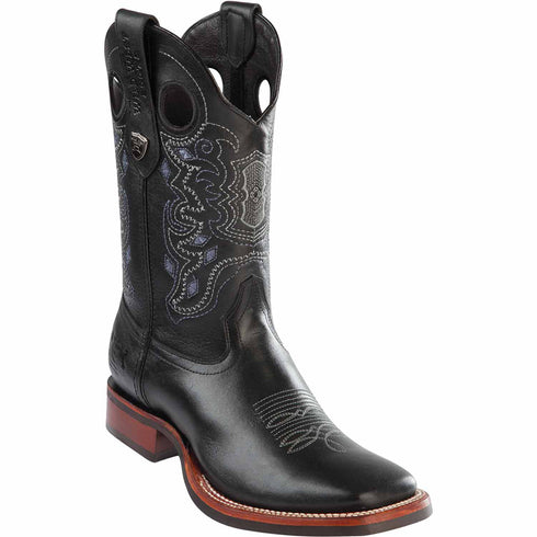 Mens Black Square Toe Boots Rubber Sole - Wild West Boots