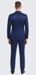 Tazzio Men's Blue Satin Double Breasted 3 Piece Skinny Fit Suit with Peak Lapel Vest and Matching Bowtie – Formal Tuxedo Style