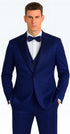 Tazzio Men's Blue Satin Double Breasted 3 Piece Skinny Fit Suit with Peak Lapel Vest and Matching Bowtie – Formal Tuxedo Style