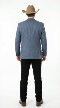 Men’s Blue Textured Cowboy Blazer – Western Style Sport Coat for Ranch Wedding, Business and Country Events